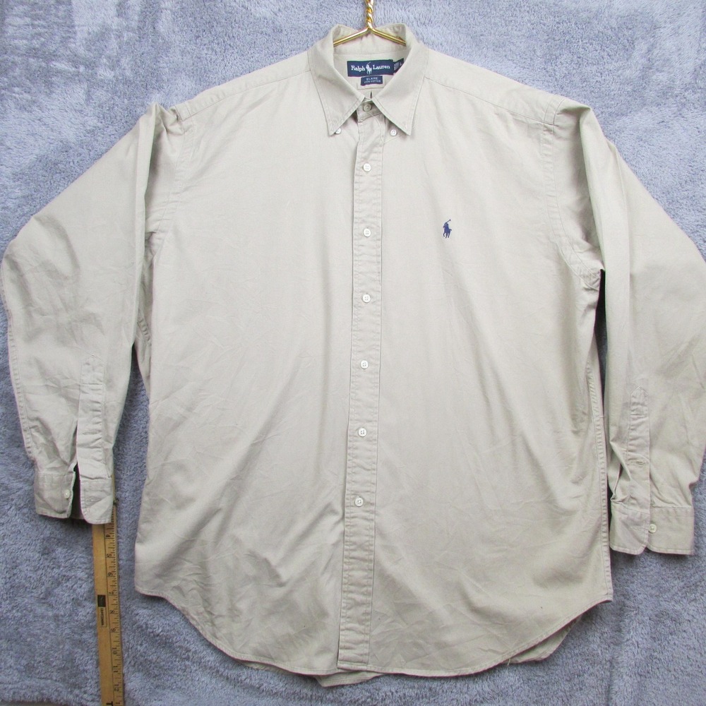 Ralph Lauren Shirt Mens Large Beige Twill Long Sleeve Button Front Casual Blaire
